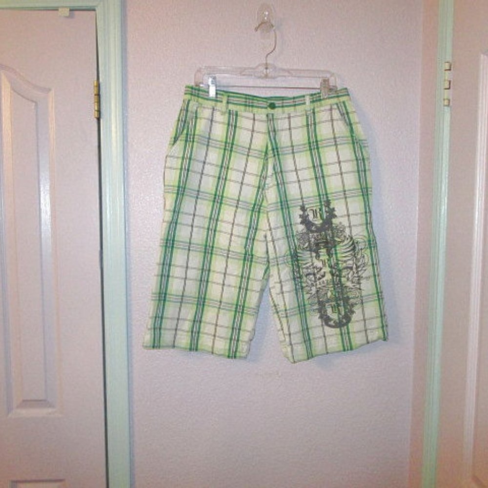 Vtg 90s Y2k Noiz Royalty Graphic Shorts Mens 34 Plaid 11” Grunge Skater Retro